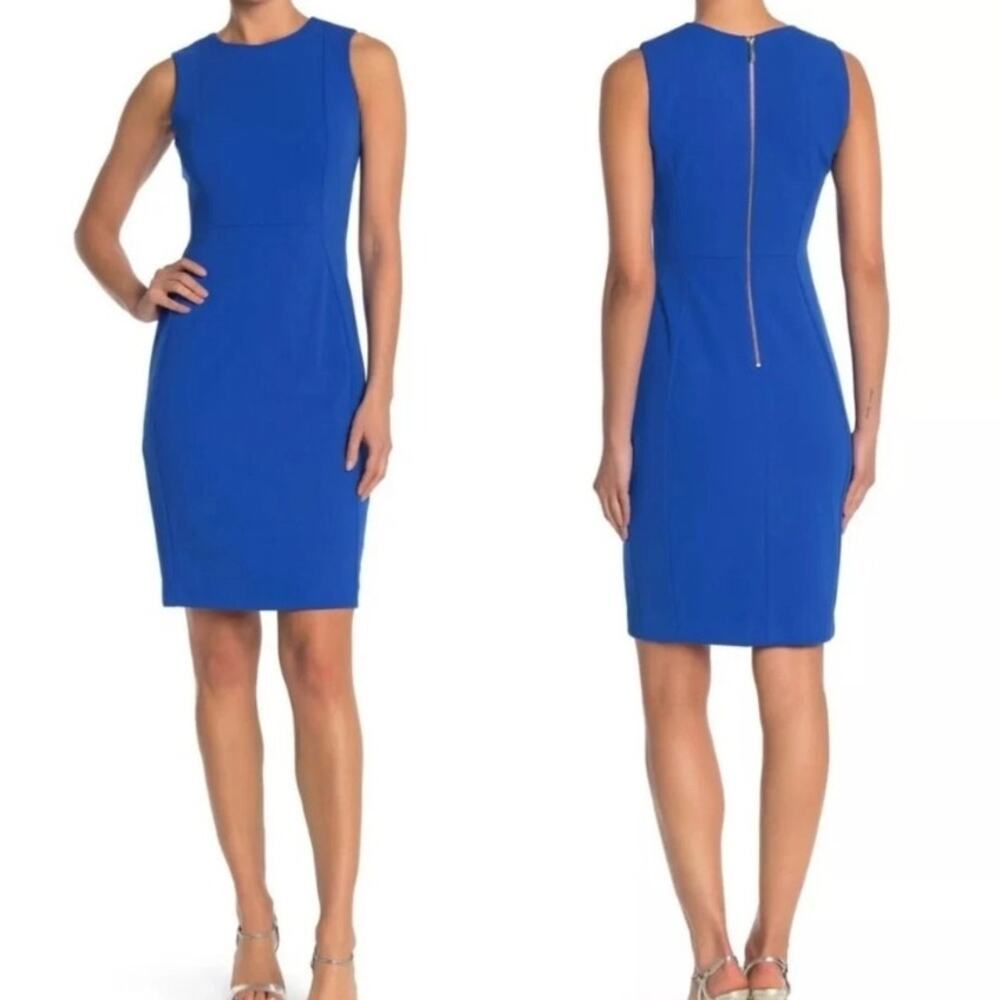 Calvin Klein Blue Sleeveless Crepe Sheath Dress